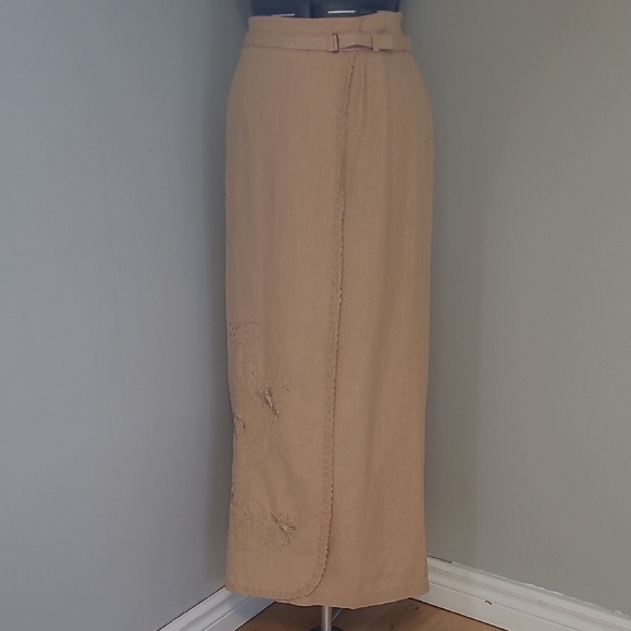 SZ6 100% Linen 3pc Skirt Set Olsen Embroidery Beaded Belted - Picture 13 of 17
